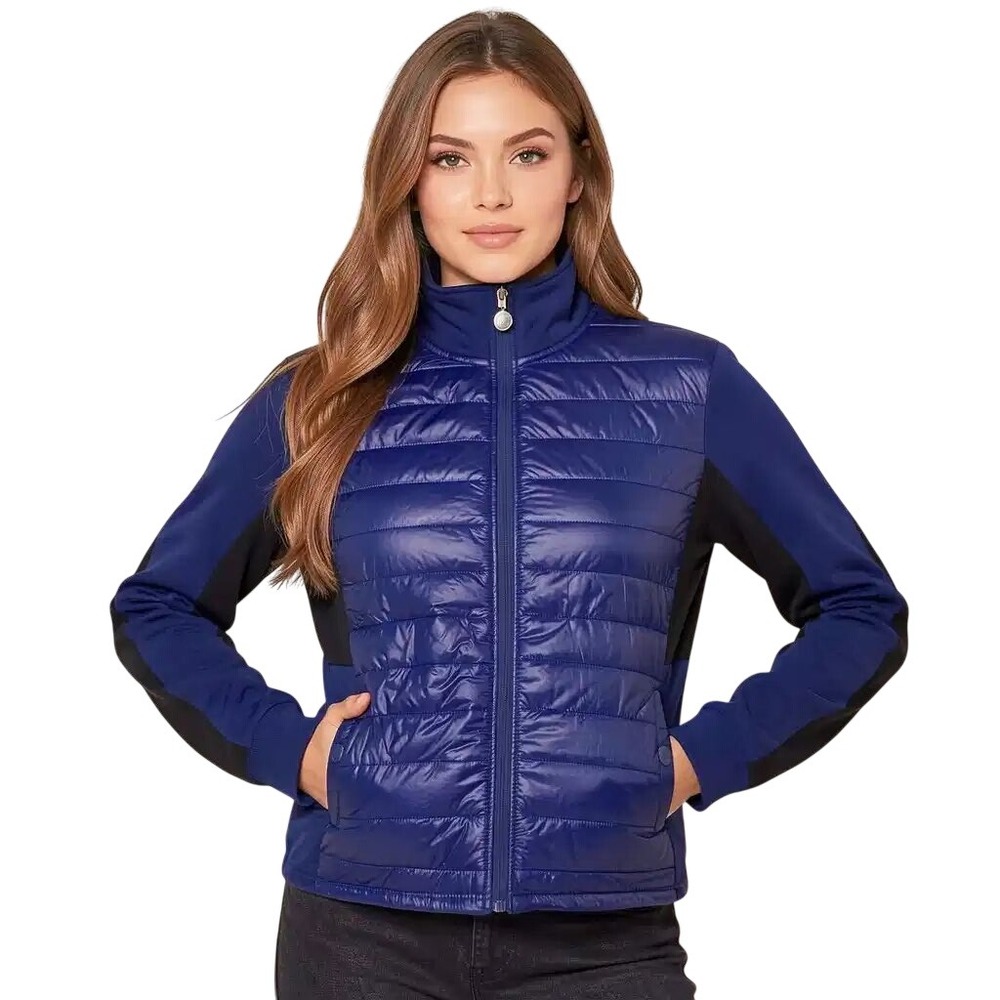 Canada Weather Gear Women Hybrid Puffer Jacket Blue Black Full Zip Medium NWT